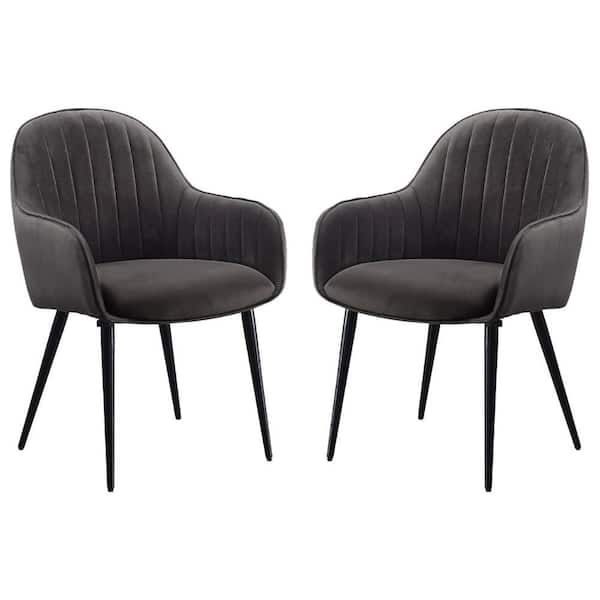 Benjara Gray and Black Fabric Side Chair with Channel Tufting and Round Tapered Legs (Set of 2)