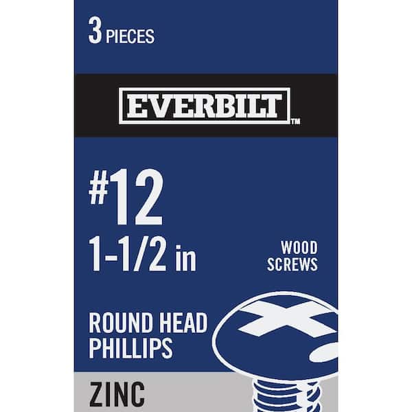 Everbilt #12 x 1-1/2 in. Zinc Plated Phillips Round Head Wood Screw (3-Pack)