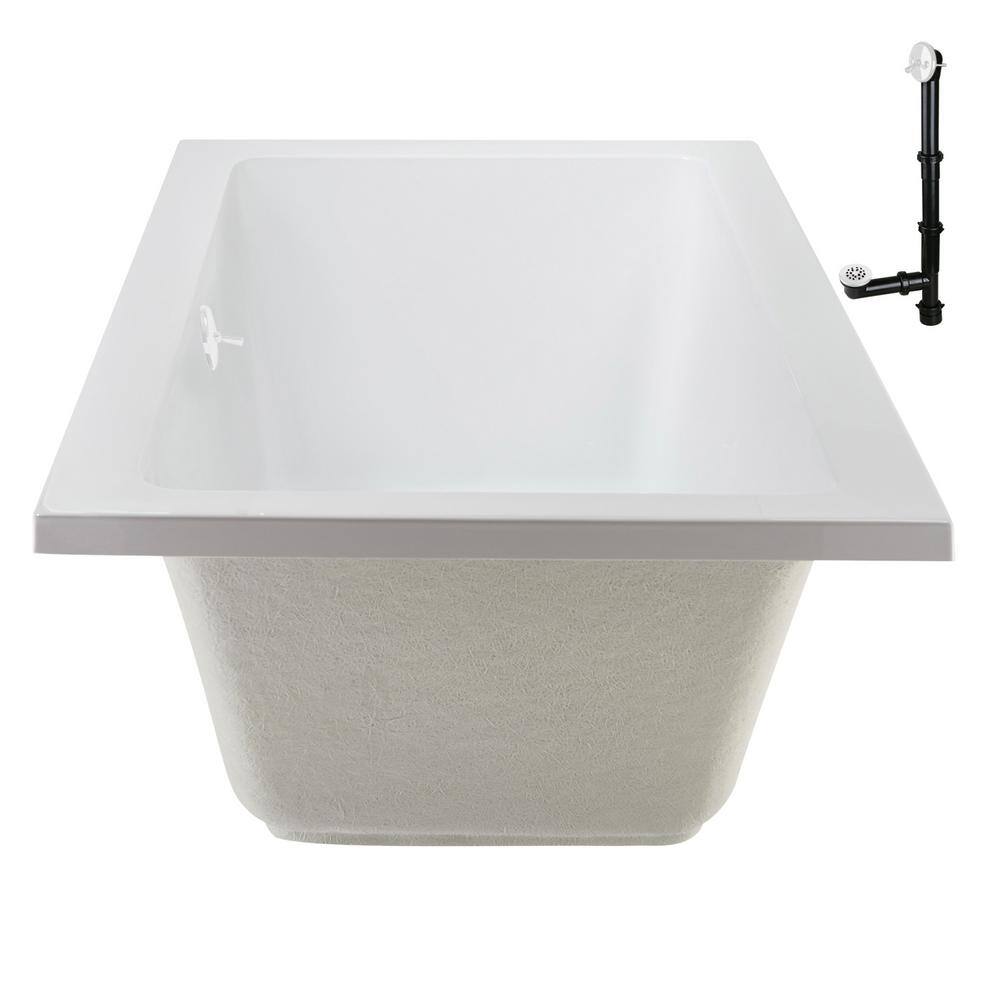 60" x 32" Glossy White Acrylic Drop-In Soaking Bathtub