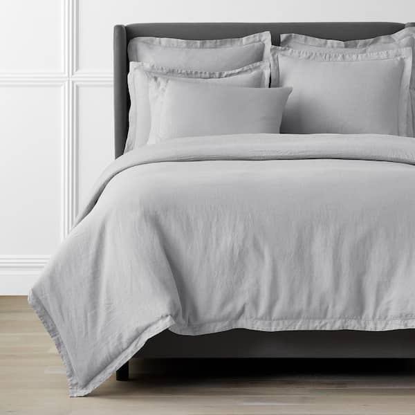 The Company Store Solid Washed Gray Linen Full Duvet Cover 50548D-F ...