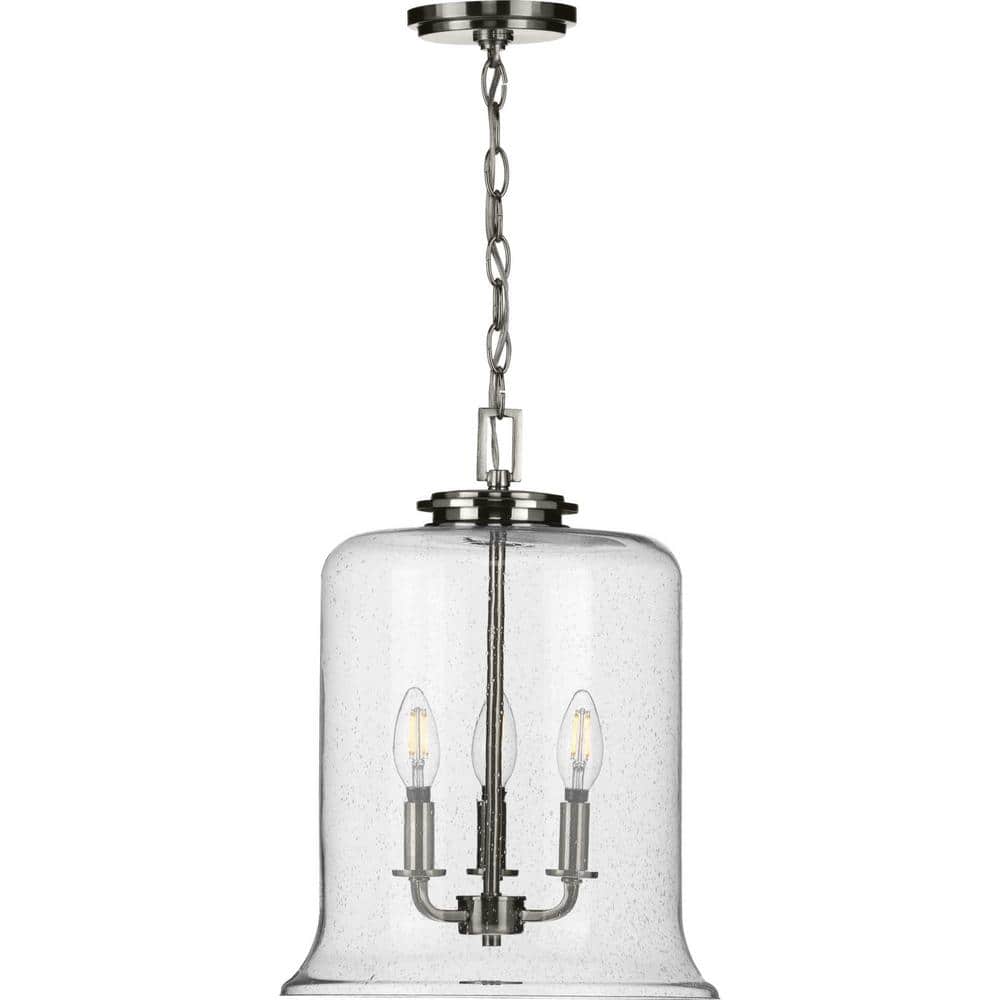 Winslett Brushed Nickel 17" Pendant with Seeded Glass Shade