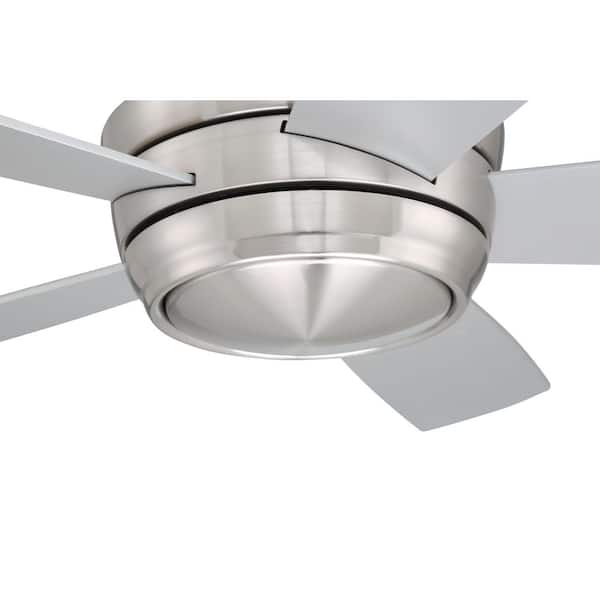 44 in. Brushed Polished Nickel; Brushed Nickel/Maple Blades Flush Mount Ceiling Fan w/ Integrated LED Light & Remote