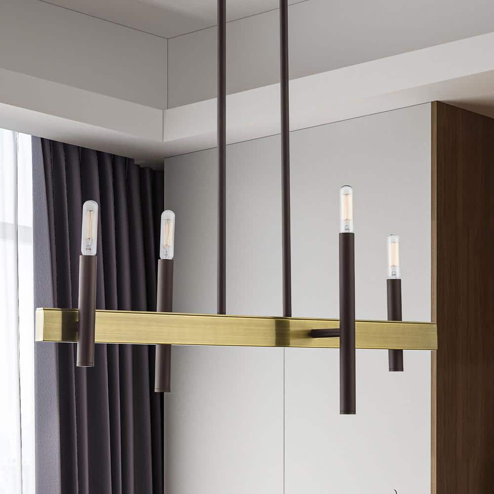 Elegant Bronze & Crystal 4-Light Chandelier with Antique Brass Accents