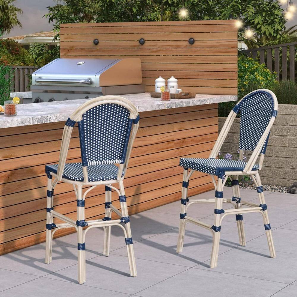 French Bar Height Bar Stool Set of 2 Patio Bar Chairs with Back Rattan Bar Chairs French Bistro Set price history on PriceWatchPro
