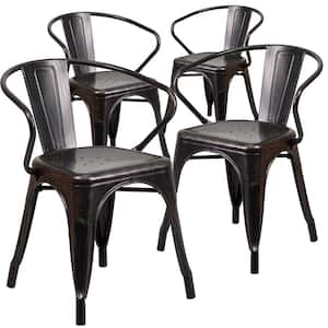 Stackable Metal Outdoor Dining Chair in Black-Antique Gold (Set of 4)
