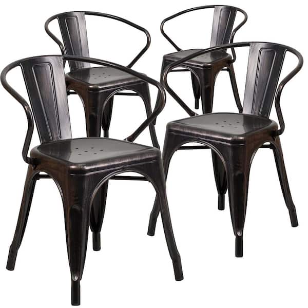Carnegy Avenue Stackable Metal Outdoor Dining Chair in Black-Antique Gold (Set of 4)