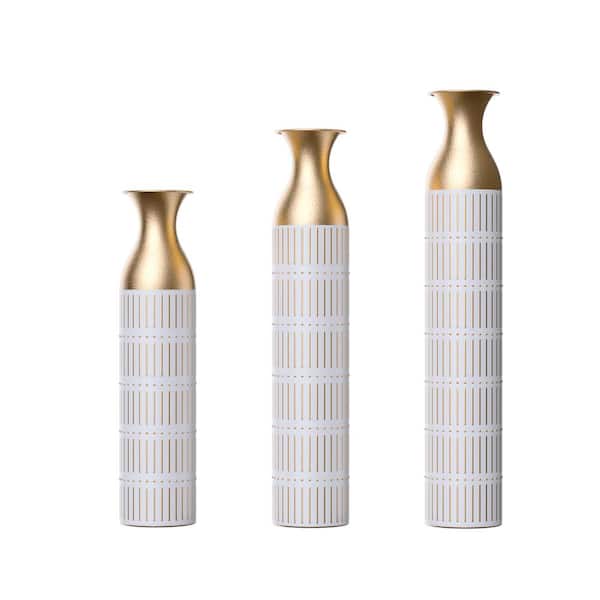 Unbranded 24 in. 29 in. 34 in. White Metal Tall Floor Vases with Large Glazed Set of 3