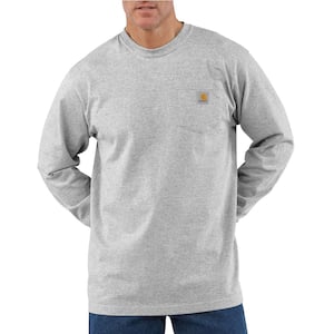 Men's 5X-Large Heather Gray Cotton/Polyester Workwear Pocket Long Sleeve T-Shirt