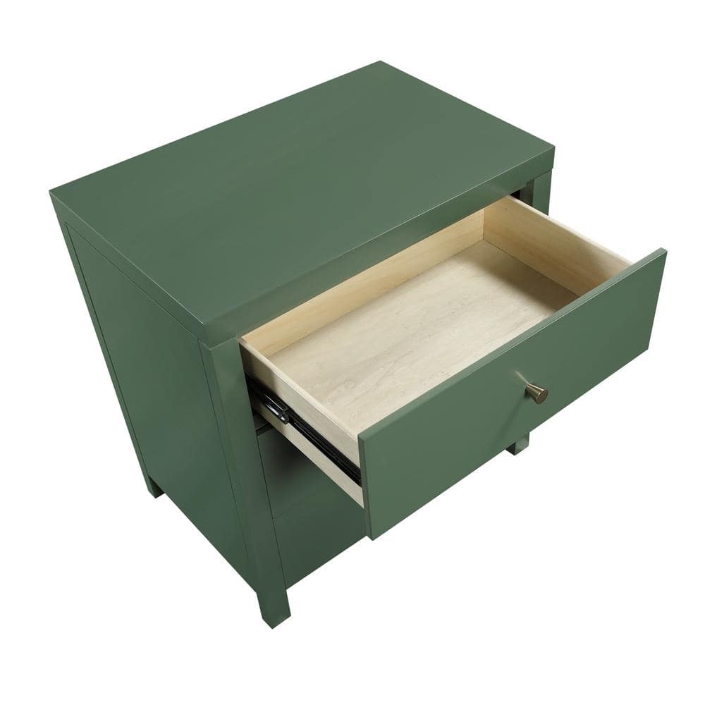 Nolan Vintage Green 3-Drawer Wood Nightstand with Gold Knobs