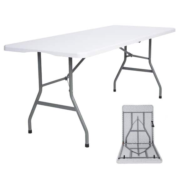 70.8 in. Gray Rectangle Steel Folding Picnic Table White Rectangle High Density Polyethylene Top Frame