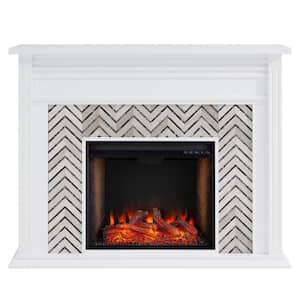 Merrin Alexa-Enabled Tiled 50 in. Electric Smart Fireplace in White