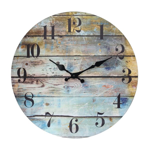 Stonebriar Collection Brown Vintage Farmhouse Wooden 14 Inch Round Hanging Battery Operated Wall Clock