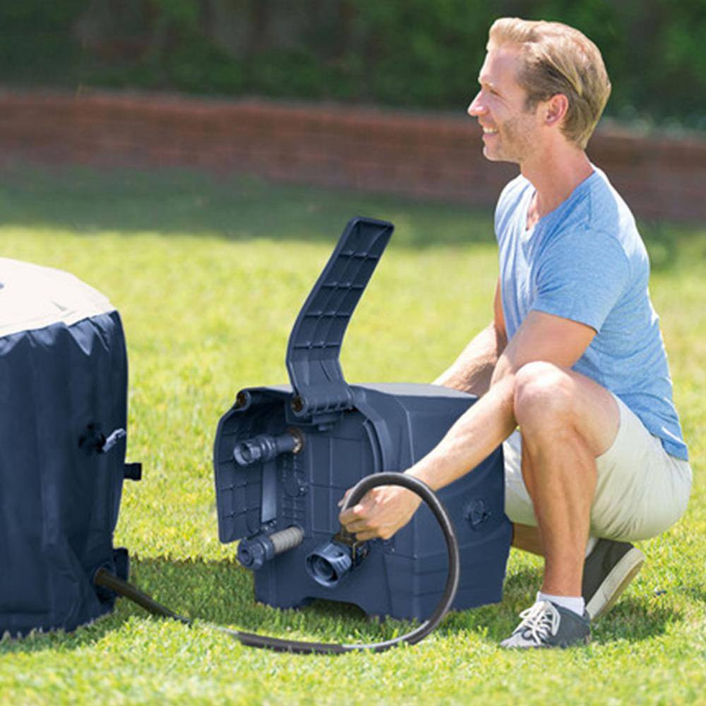 Intex 4-Person Navy Inflatable Round Hot Tub with Cup Holders