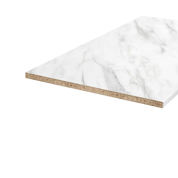 4ft. L x 25 in. D Straight Laminate Countertop in Matte White Marble with Double Radius Edge