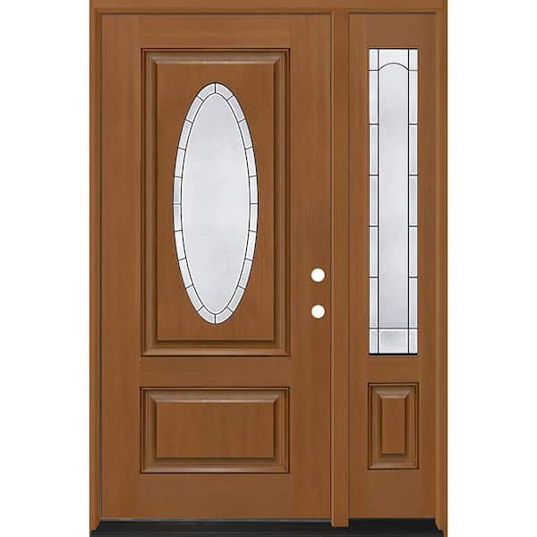 Regency 51 in. x 80 in. 3/4L Oval Alamo Glass LHIS AutmnWh Mahogany Fiberglass Prehung Front Door w/12in-Full SL 4-9/16