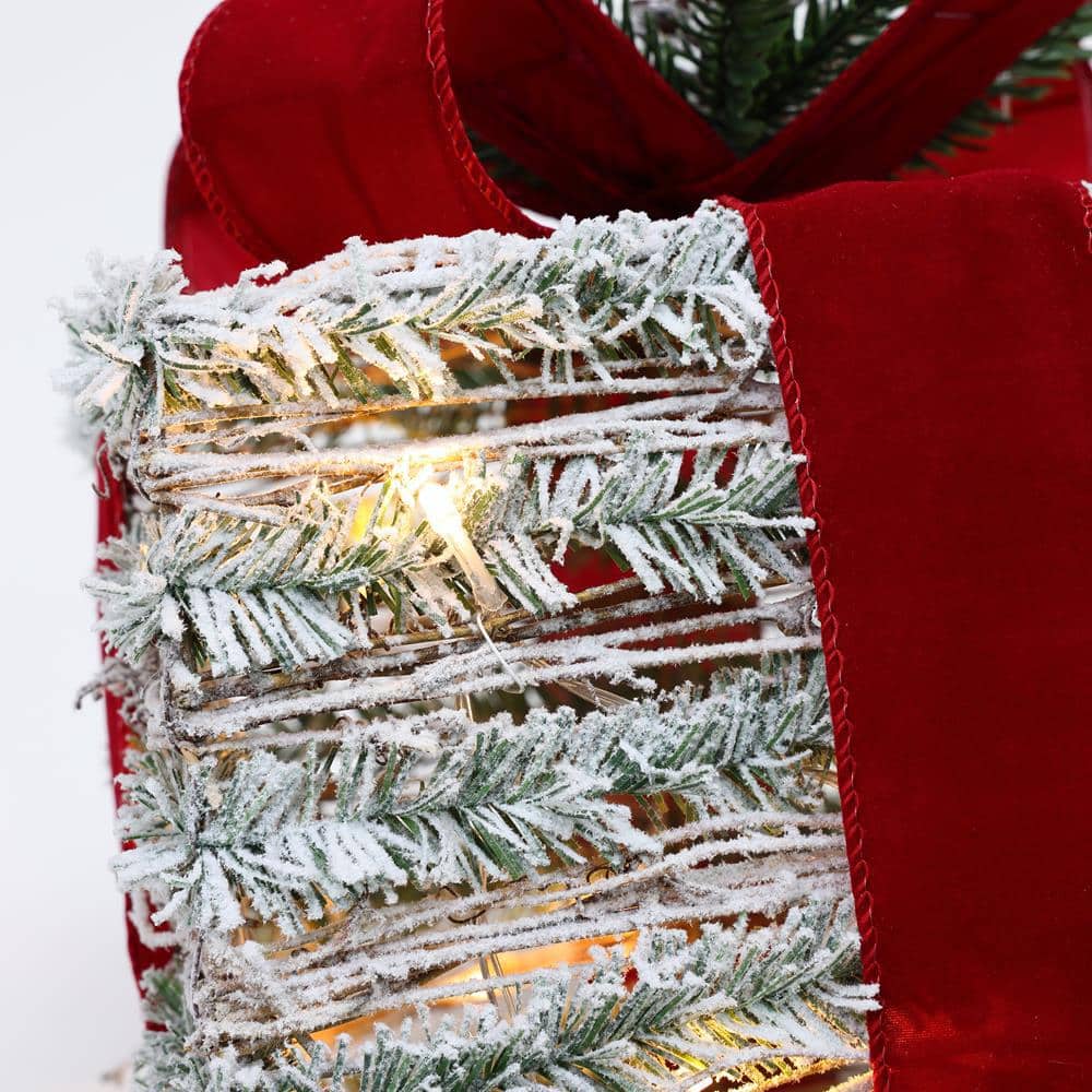 Frosted Faux Cedar Branch Giftbox Set with Lights