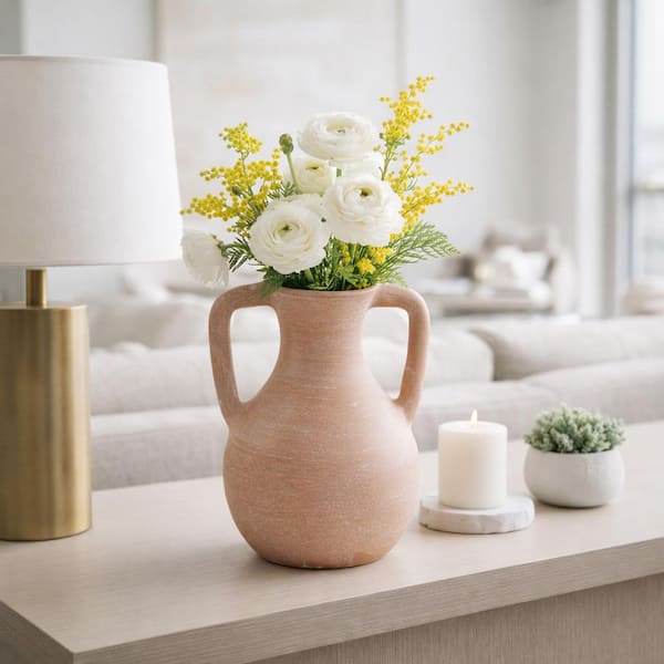 Terracotta Jug Vase with Handles - Light Natural