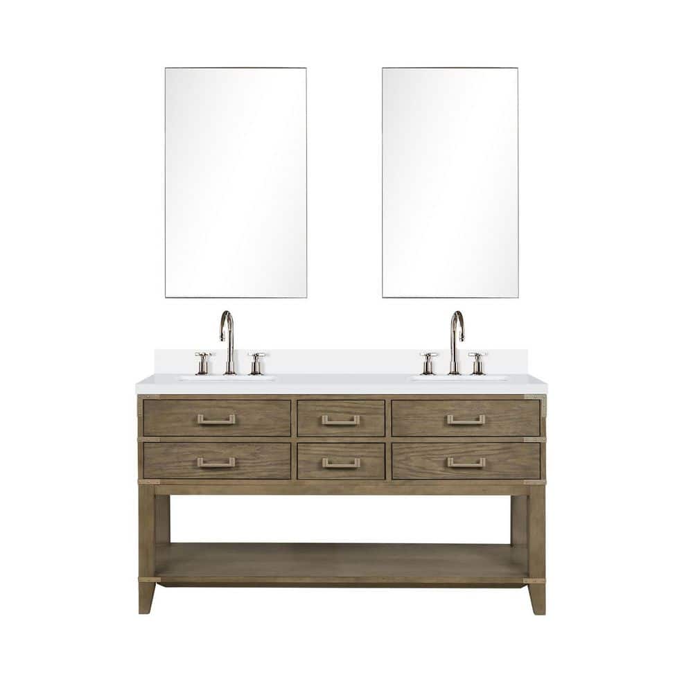 Irvington 60 in W x 22 in D Grey Oak Double Bath Vanity with Cultured Marble Top, Faucet Set, and 28 in Mirrors price history on PriceWatchPro