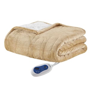 Heated Plush to Berber Tan Polyester Electric Throw Blanket