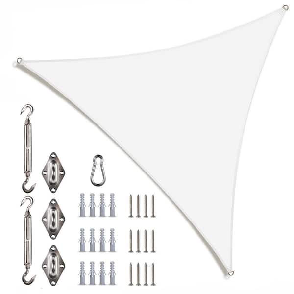 COLOURTREE 8 ft. x 8 ft. x 8 ft. 190 GSM White Equilateral Triangle Sun Shade Sail with Triangle Kit