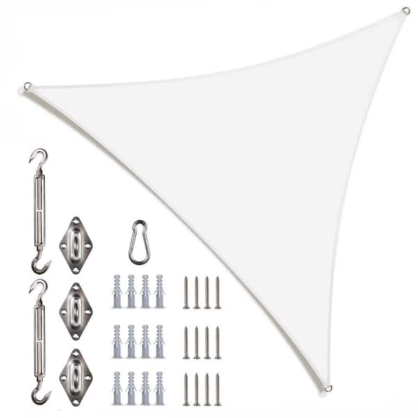 COLOURTREE 18 ft. x 18 ft. x 18 ft. 190 GSM White Equilateral Triangle Sun Shade Sail with Triangle Kit