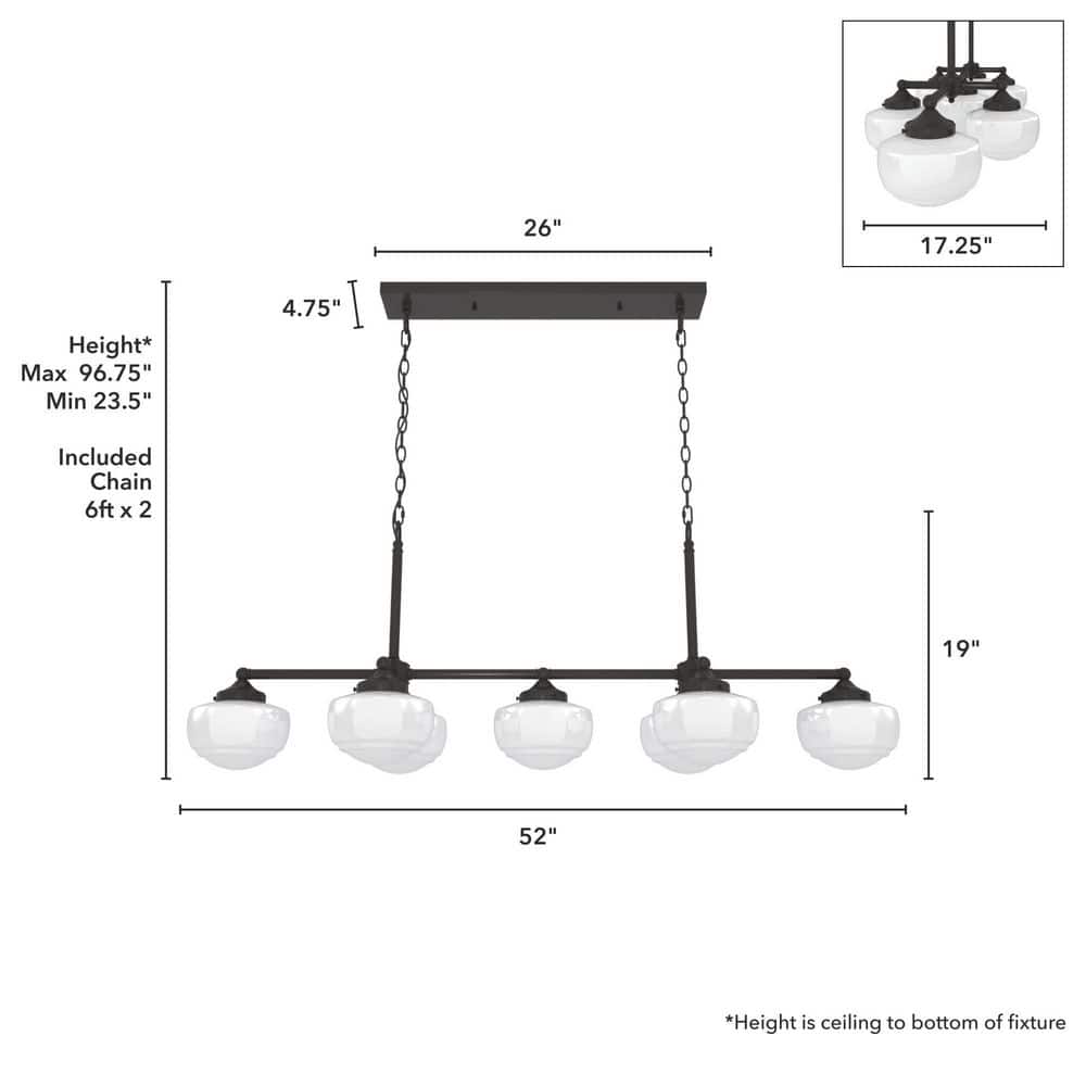 Noble Bronze 52" 7-Light Linear Chandelier with Glass Globes