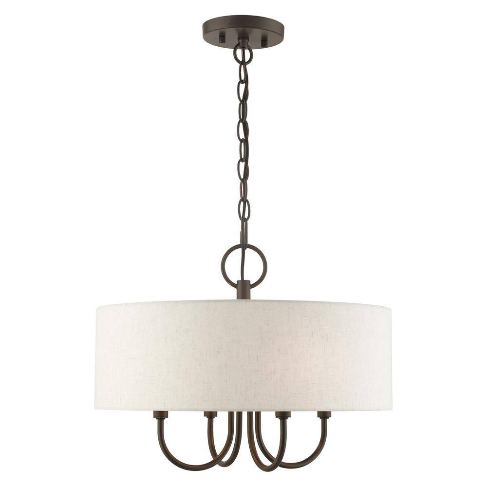 Mini Bronze Drum 4-Light Pendant Chandelier with Oatmeal Shade