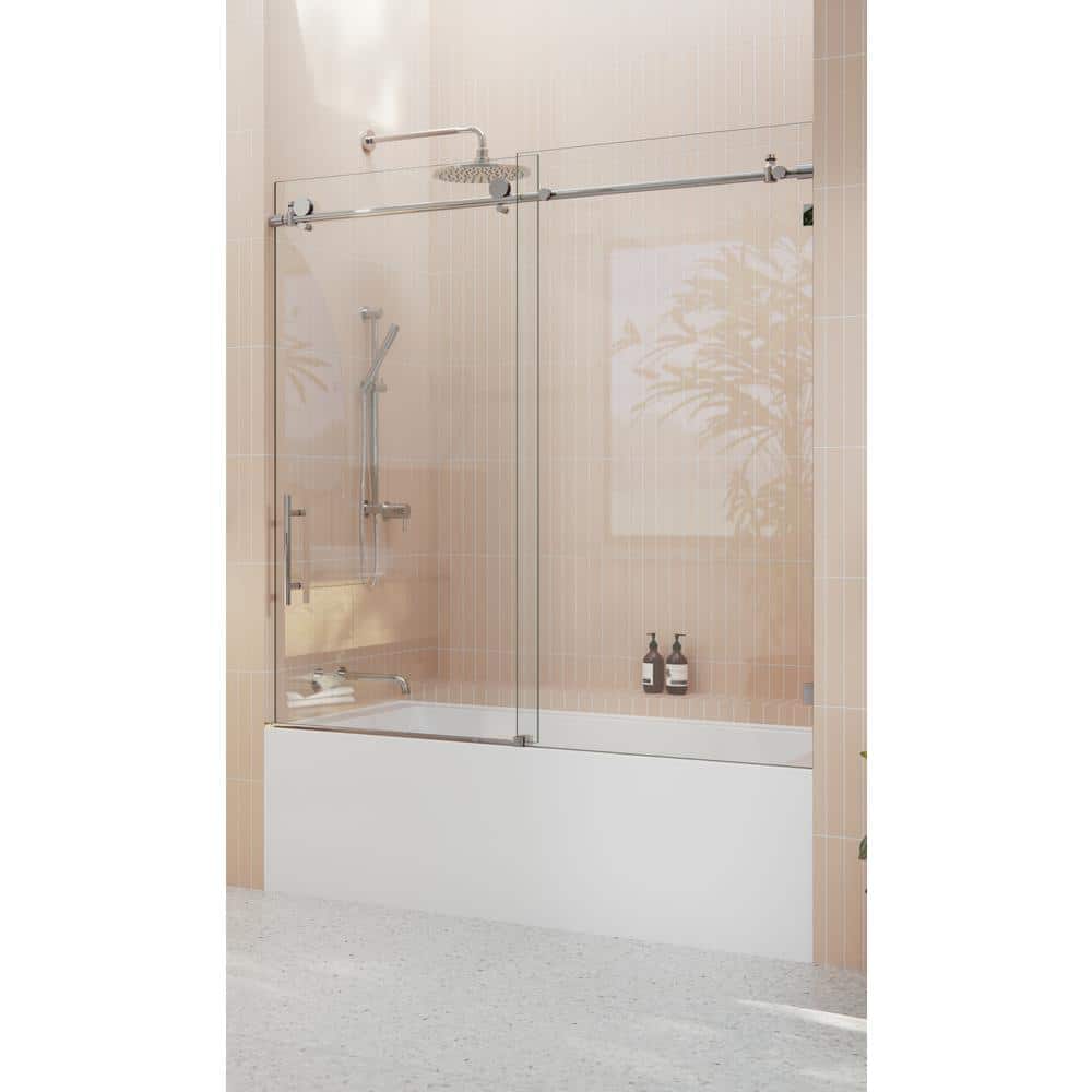 Eclipse 60 in. Frameless Sliding Bathtub Door with Chrome Finish