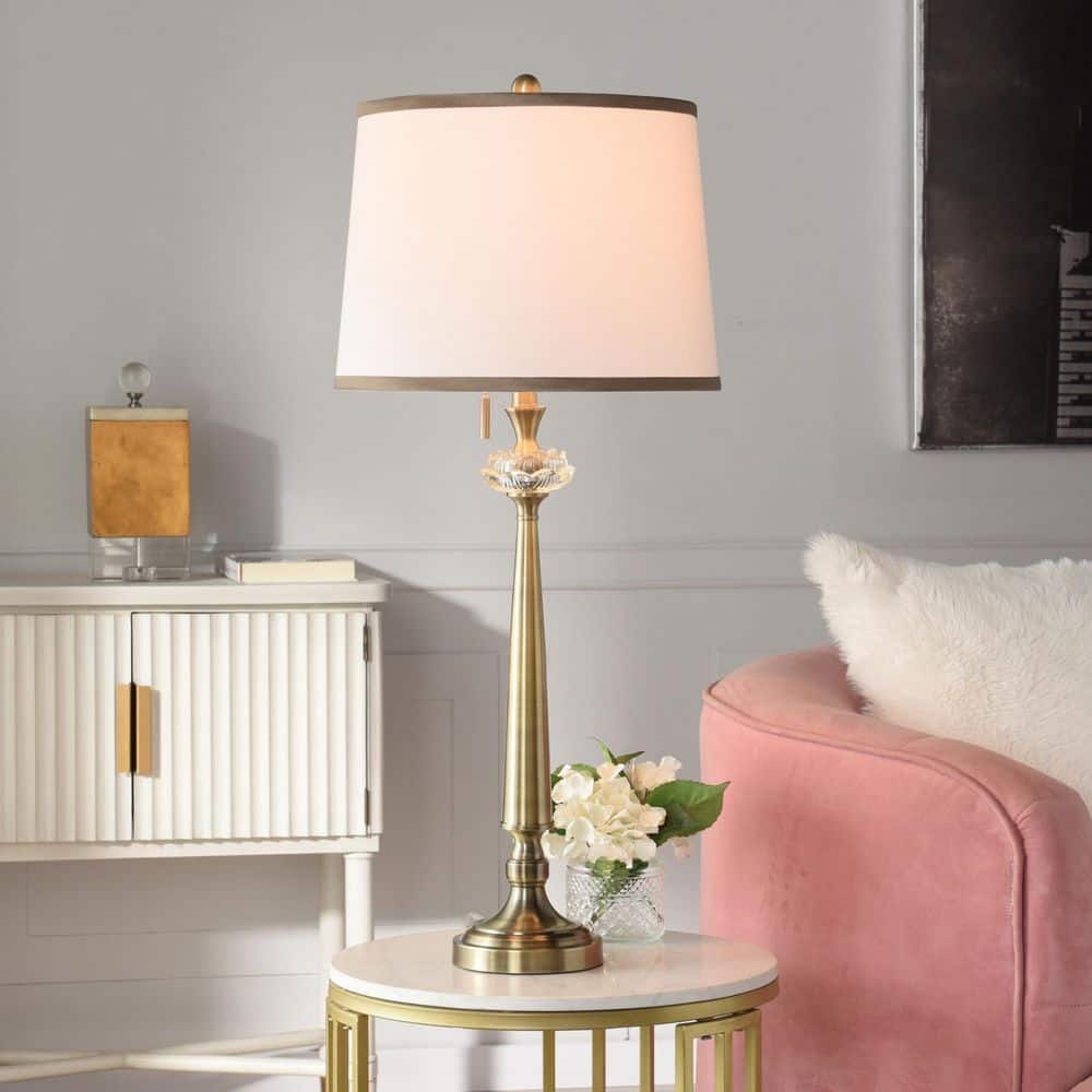 Coralie 34.75 in. Gold Luxury Bedside Table Lamp for Living Room with White Linen Shade price history on PriceWatchPro