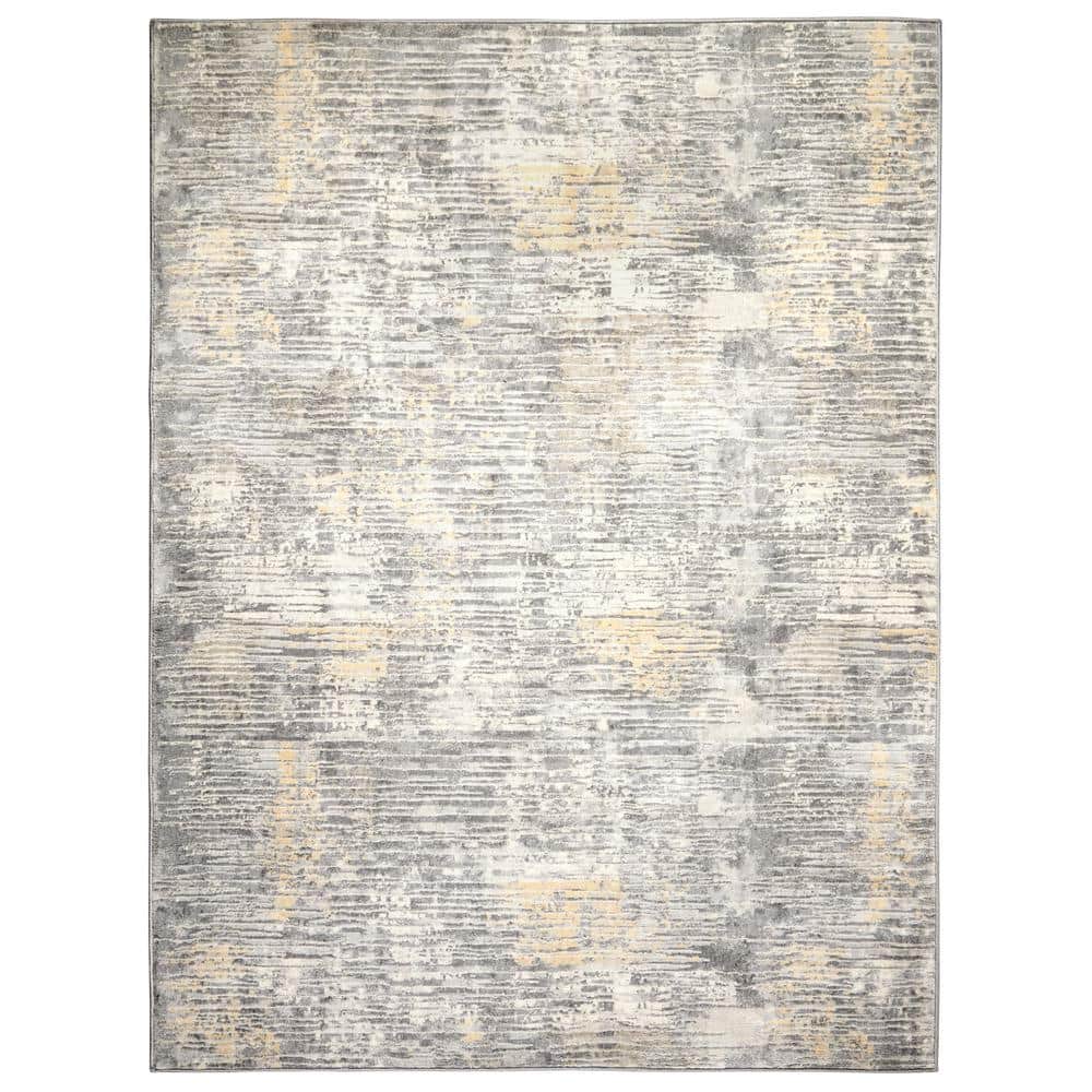 Modern Abstract Grey and Yellow Soft Synthetic Area Rug