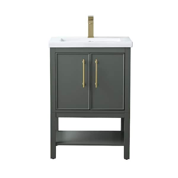 Taylor 24 in. W x 18 in. D x 34 in. H Bath Vanity in Vintage Green with Ceramic Vanity Top in White with White Sink