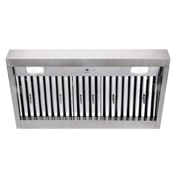 36 in. 600 CFM Ducted Insert Range Hood in Stainless Steel with Dimmable LED Lights 4-Speeds