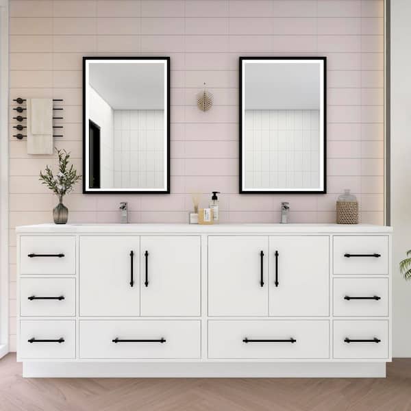 BV Better Vanity Victoria 84 in. W x 20 in. D x 35 in. H Double Sink Freestanding Bath Vanity in Gloss White with White Acrylic Top