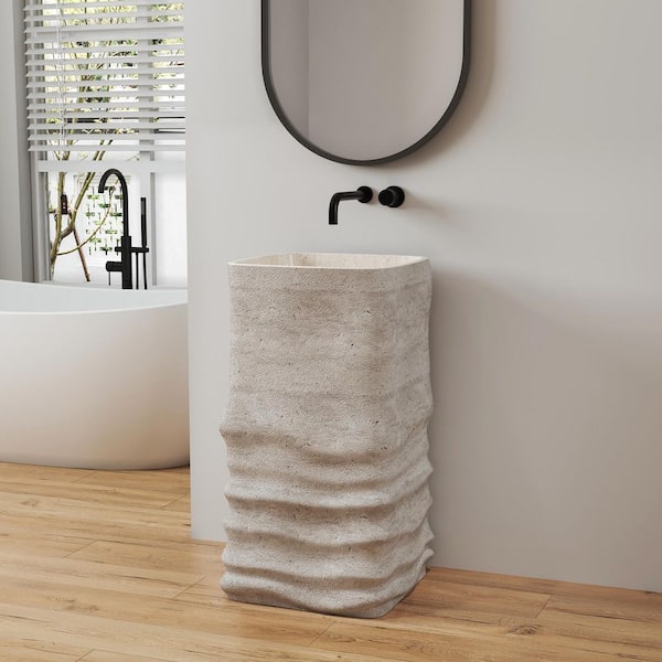 16.5 in. Composite Stone Solid Surface Pedestal Combo Bathroom Sink in Beige