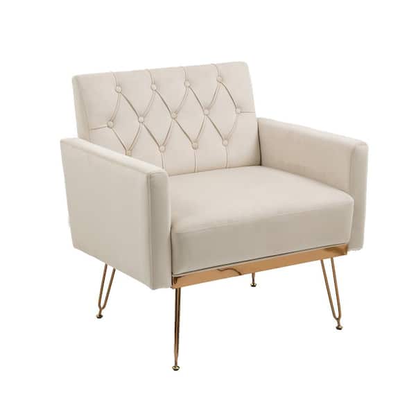 Unbranded 31 in. Beige Velvet Arm Chair