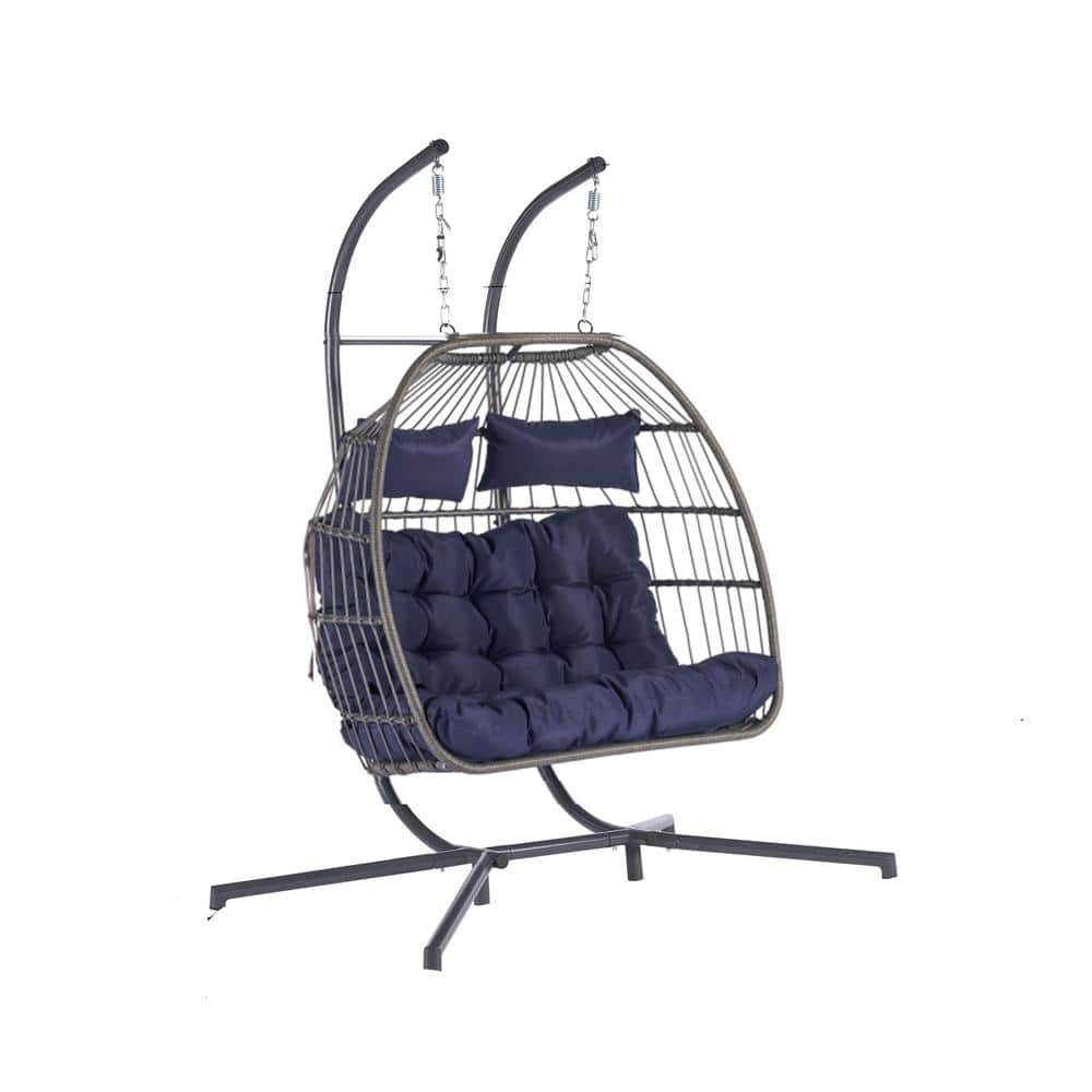 2-Person Outdoor Rattan Hanging Chair Patio Wicker Egg Chair with Soft Cush