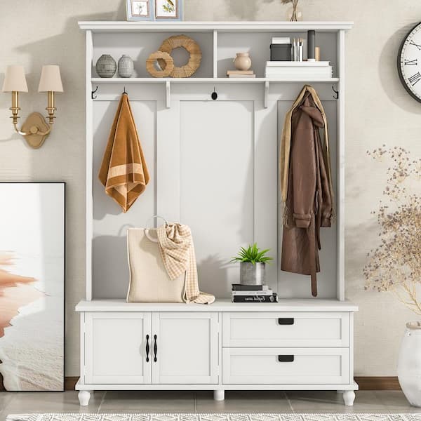 Cesicia Modern Style Hall Tree with Storage Cabinet and 2 Large Drawers ...