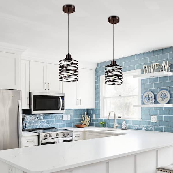 Jasslynn 60 Watt 1 Light Oil Rubbed Bronze Modern Pendant Light with Cylinder Clear Glass Shade for Living Room Foyer