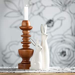 7.25 in. and 11 in. White Abstract Porcelain Bunnies (Set of 2)
