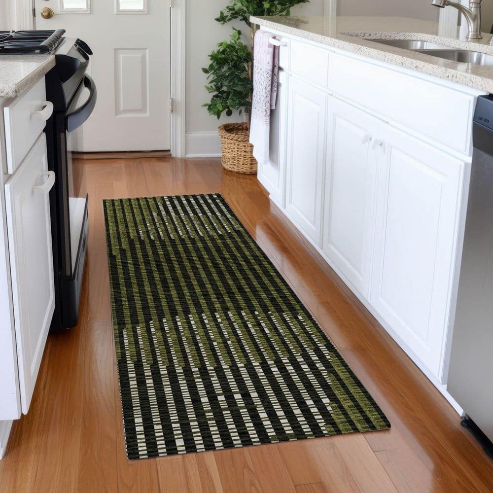 Mayfield Premium Machine Washable Abstract AMF1001 Olive 2 ft. 3 in. x 7 ft. 6 in. Runner Rug price history on PriceWatchPro