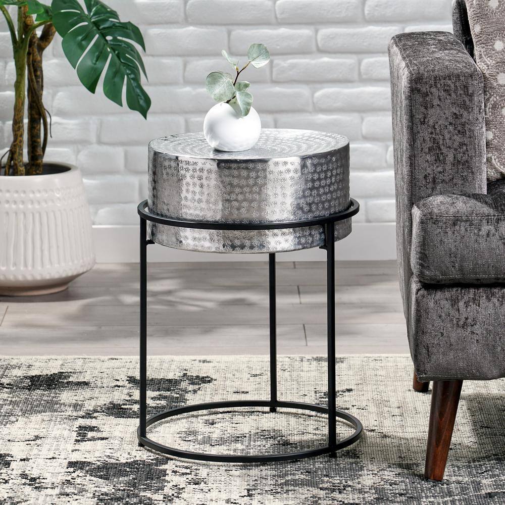 Modern Round Black and Silver Aluminum Side Table