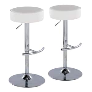 Dot 35 in. White Faux Leather & Chrome Metal Adjustable Bar Stool (Set of 2)