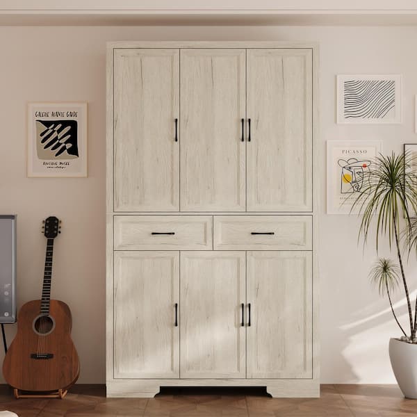 FUFU&GAGA Light Oak 78.7 in. Accent Cabinet Office Storage Cabinet with 10 Shelves and 2 Drawers, Anti-Tip Kit