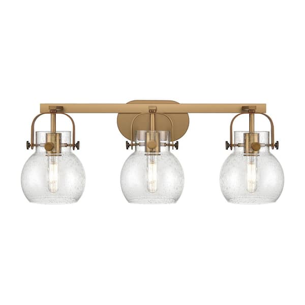 Pilaster II Sphere 26.5 in. 3-Light Brushed Brass Vanity Light with Glass Shade