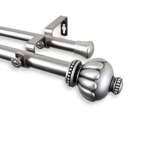 Rod Desyne 28 in. - 48 in. Telescoping 1 in. Double Curtain Rod Kit in Satin Nickel with Selma Finial