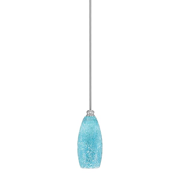 Unbranded Albany 60-Watt 1-Light Brushed Nickel Pendant Mini Pendant Light " Turquoise Fusion Glass and Light Bulb Not Included