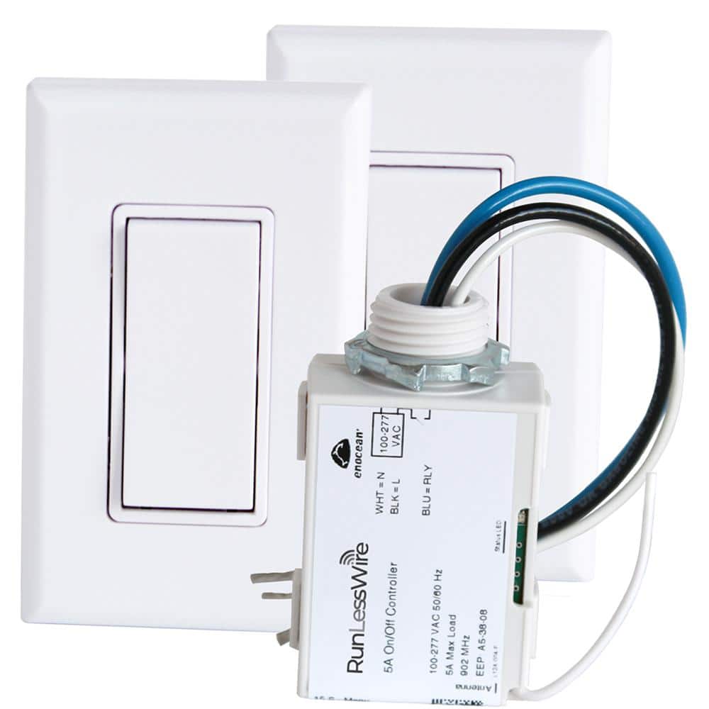 RunLessWire 3-Way Wireless and Battery-Free Switch Kit For Lights (Includes  2 Single Rocker Switches and 1 Receiver) RW9-S2KWH - The Home Depot
