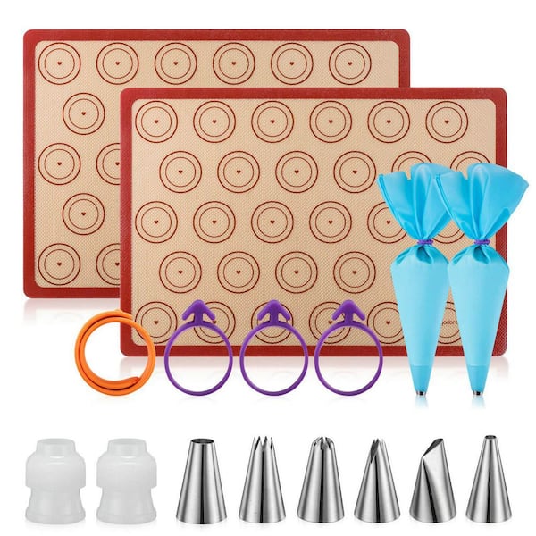 Silicone Nonstick Baking Mats Kit with Piping Bags Tips Couplers Easy Clean Oven Safe Macaron Baking 16 Pieces Set