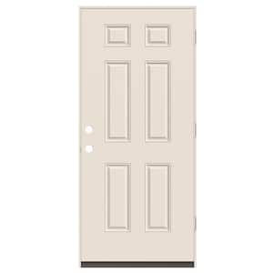 30 in. x 80 in. Left Hand Inswing 6-Panel Primed 20 Minute Fire Rated Steel Prehung Front Door with Brickmould