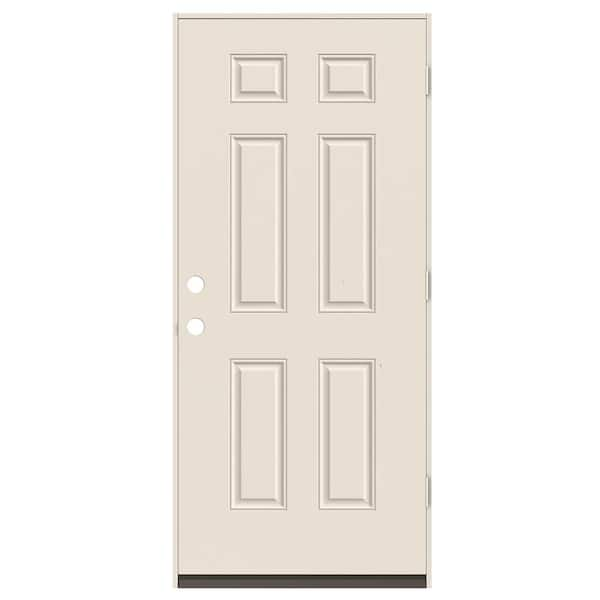 30 in. x 80 in. Left Hand Inswing 6-Panel Primed 20 Minute Fire Rated Steel Prehung Front Door with Brickmould